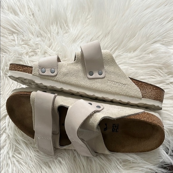 Birkenstock White Sandals with Adjustable Straps and Contoured Footbed - Picture 6 of 10